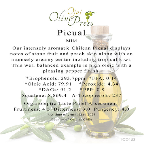 Picual Premium Extra Virgin Olive Oil, Mild Intensity 293 ppm