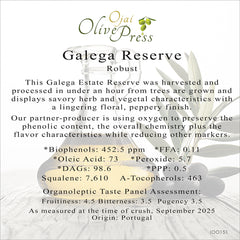 Galega Reserve, Premium Extra Virgin Olive Oil, Robust Intensity, 452.5ppm