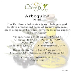 Arbequina Ultra Premium Extra Virgin Olive Oil, Mild Intensity, 234.28ppm