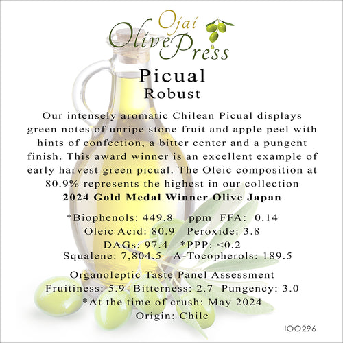 Picual Premium Extra Virgin Olive Oil, Robust Intensity