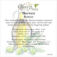 Barnea Ultra Premium Extra Virgin Olive Oil, Robust Intensity, 436 ppm