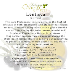 Lentisca Premium Extra Virgin Olive Oil, Robust Intensity 924ppm