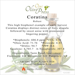 Coratina Ultra Premium Extra Virgin Olive Oil, Robust Intensity, 606.8ppm