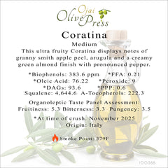 Coratina Ultra Premium Extra Virgin Olive Oil, Medium Intensity, 383.6ppm