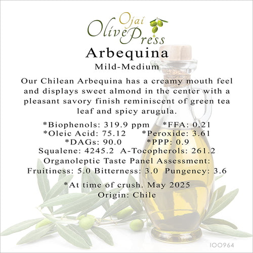 Arbequina Premium Extra Virgin Olive Oil, Mild-Medium Intensity