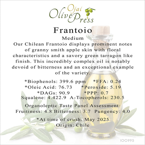 Frantoio/Leccino Premium Extra Virgin Olive Oil, Medium Intensity, 399 ppm